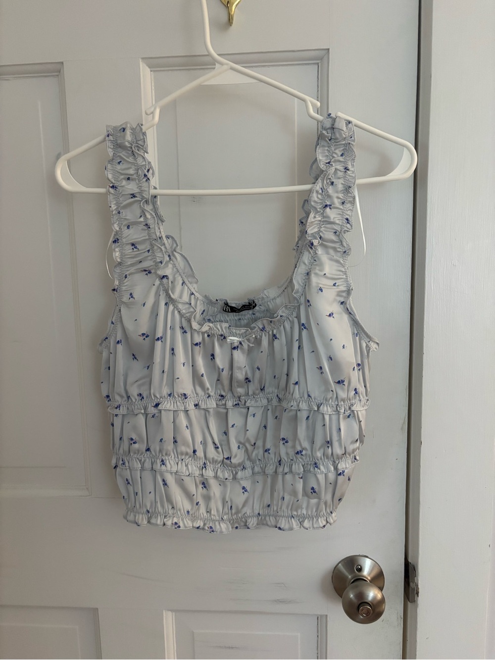 Zara Light Blue Floral Ruffle Smocked Camisole